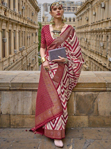 Mesmerizing Red Digital Printed Festival Wear Saree With Blouse